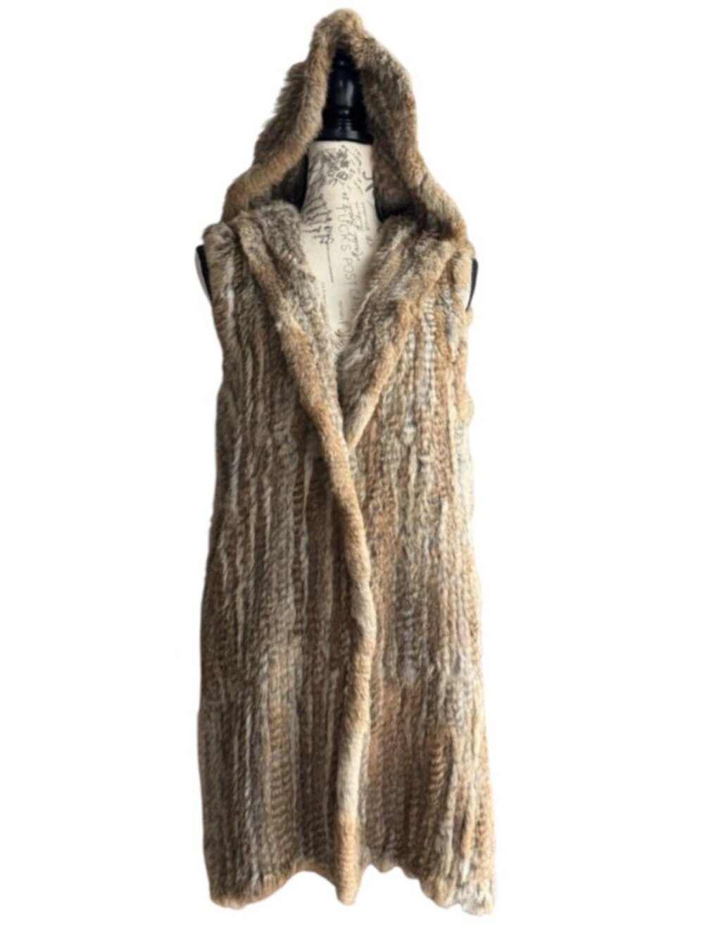 525 America Genuine Rabbit Fur Hooded Vest Women’s Long Sleeveless Coat Boho M - Picture 2 of 12